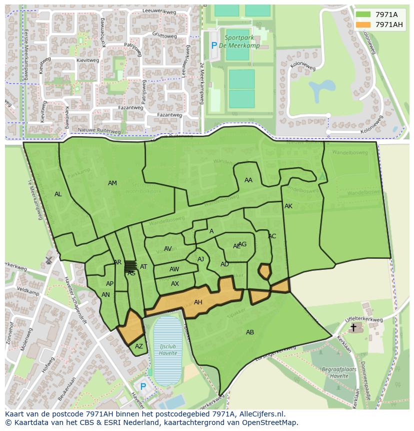 Afbeelding van het postcodegebied 7971 AH op de kaart.