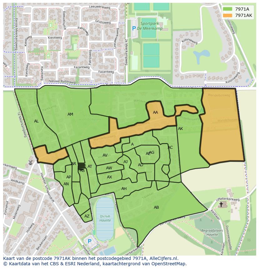 Afbeelding van het postcodegebied 7971 AK op de kaart.