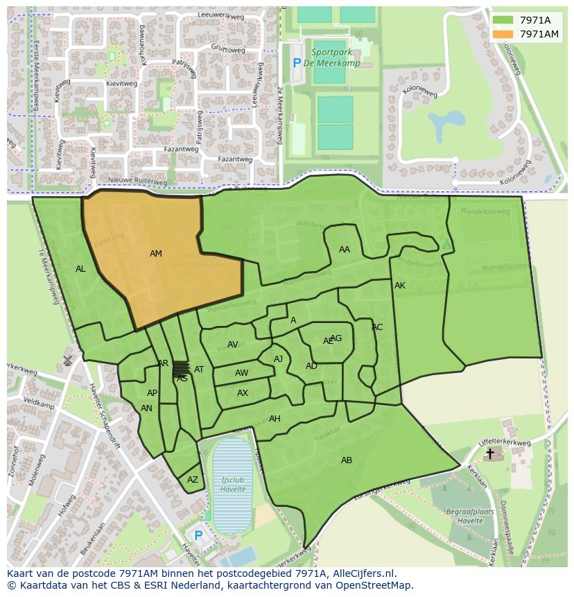 Afbeelding van het postcodegebied 7971 AM op de kaart.