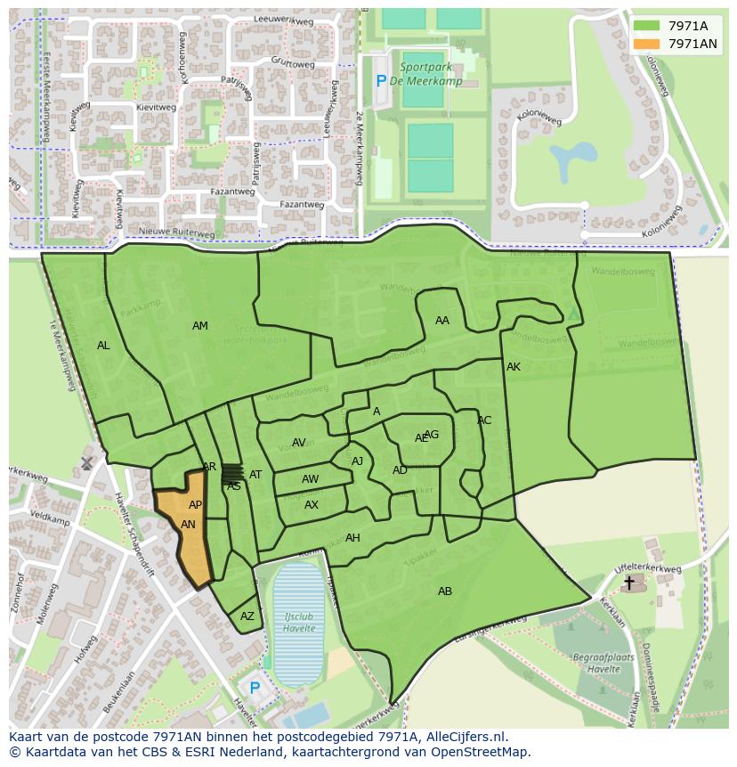 Afbeelding van het postcodegebied 7971 AN op de kaart.