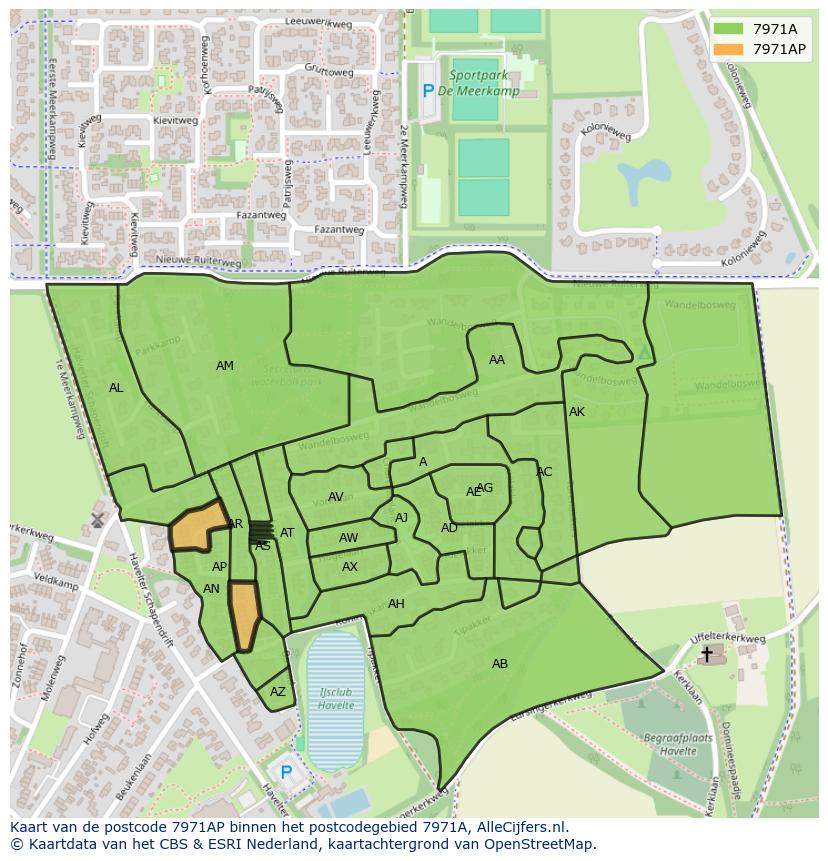 Afbeelding van het postcodegebied 7971 AP op de kaart.