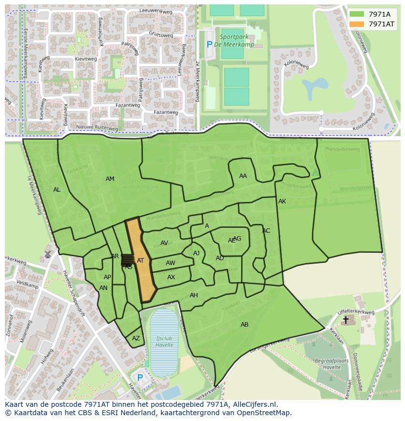 Afbeelding van het postcodegebied 7971 AT op de kaart.
