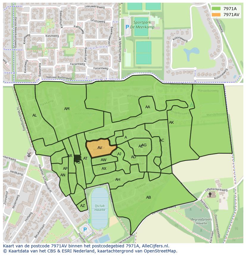 Afbeelding van het postcodegebied 7971 AV op de kaart.