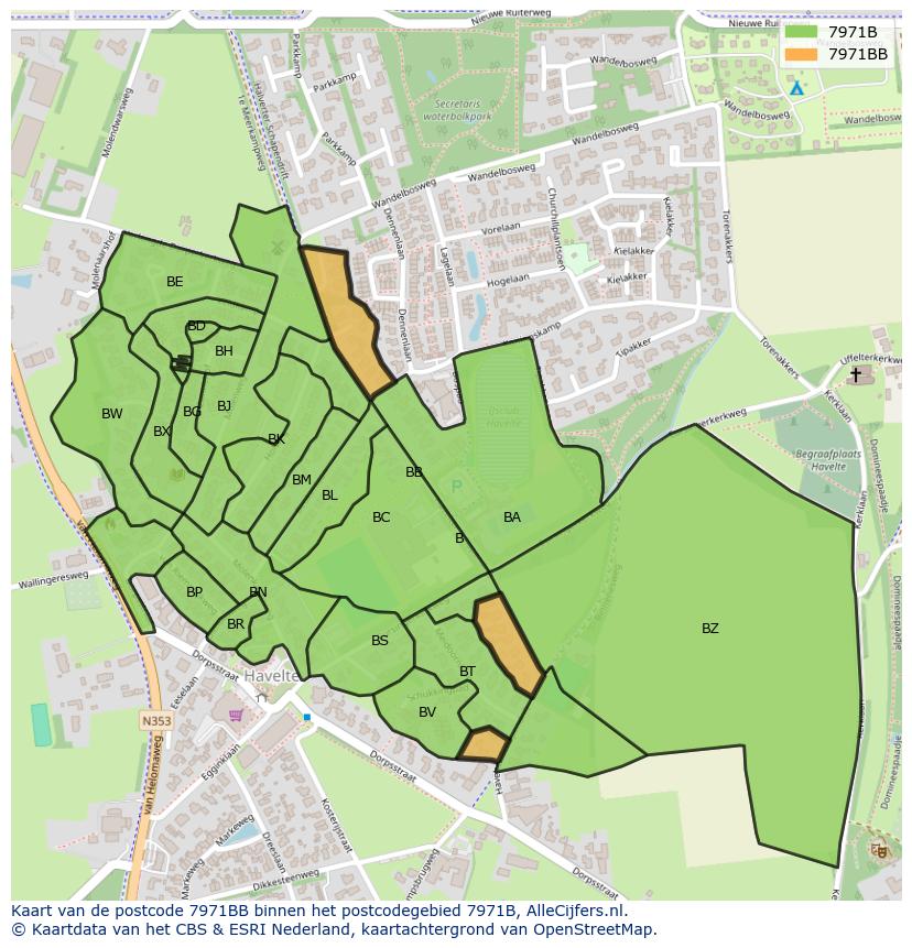 Afbeelding van het postcodegebied 7971 BB op de kaart.