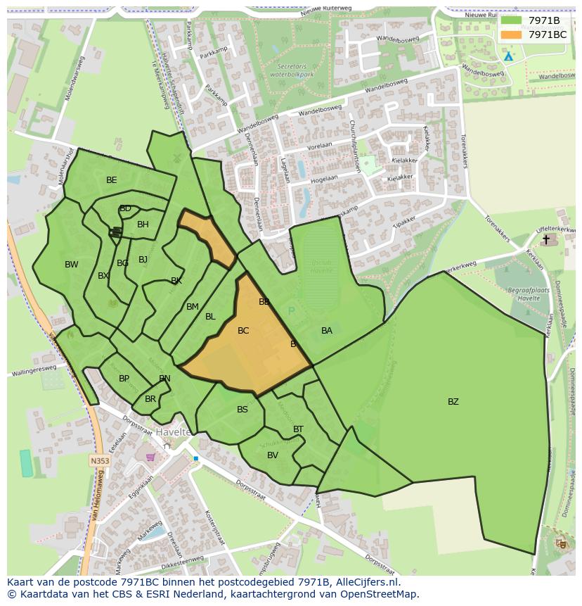 Afbeelding van het postcodegebied 7971 BC op de kaart.