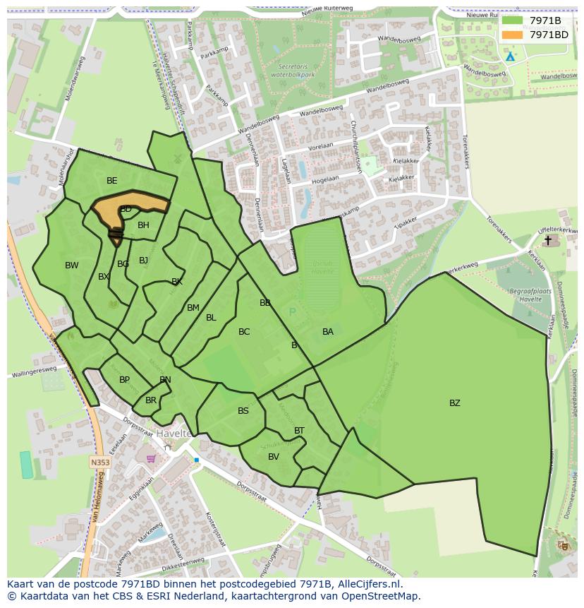 Afbeelding van het postcodegebied 7971 BD op de kaart.