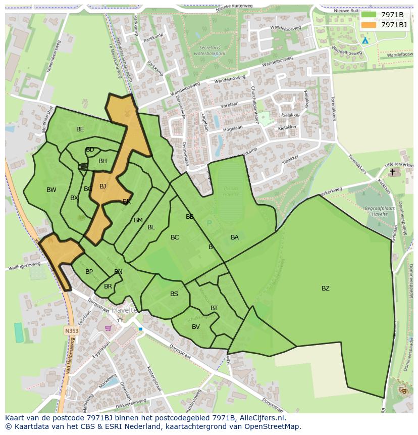 Afbeelding van het postcodegebied 7971 BJ op de kaart.