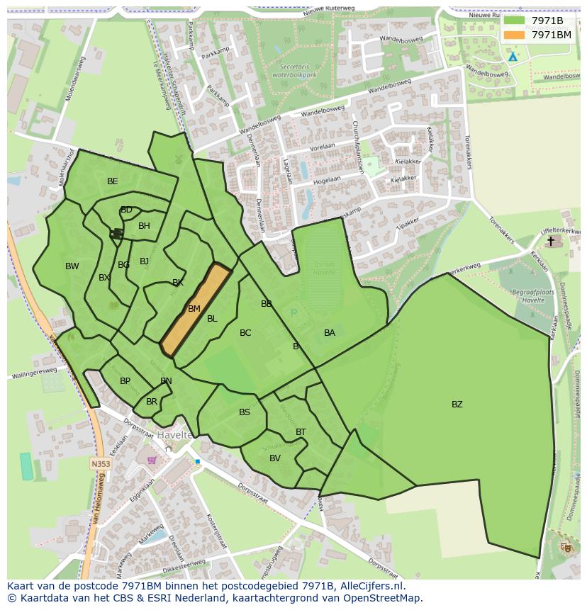 Afbeelding van het postcodegebied 7971 BM op de kaart.