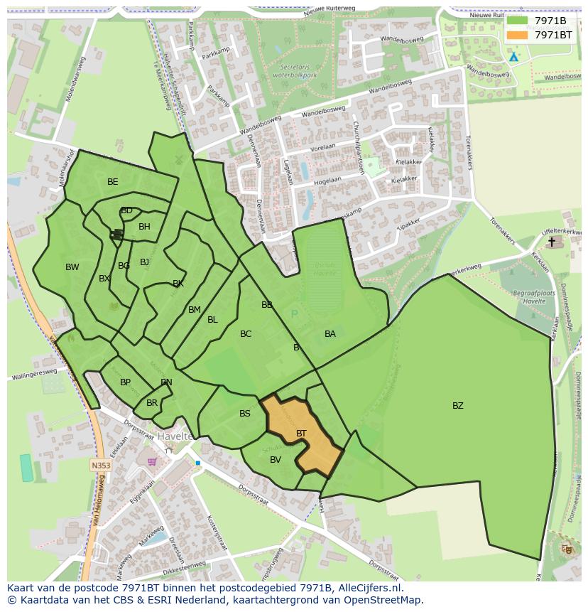 Afbeelding van het postcodegebied 7971 BT op de kaart.