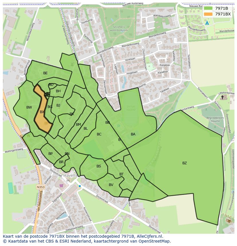 Afbeelding van het postcodegebied 7971 BX op de kaart.