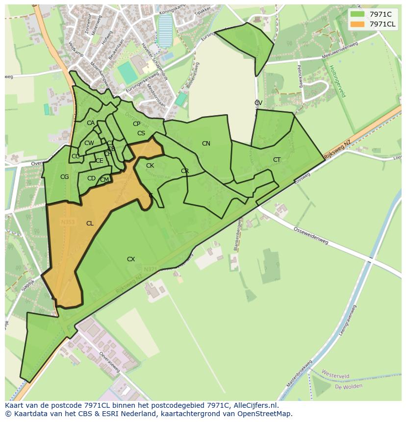 Afbeelding van het postcodegebied 7971 CL op de kaart.