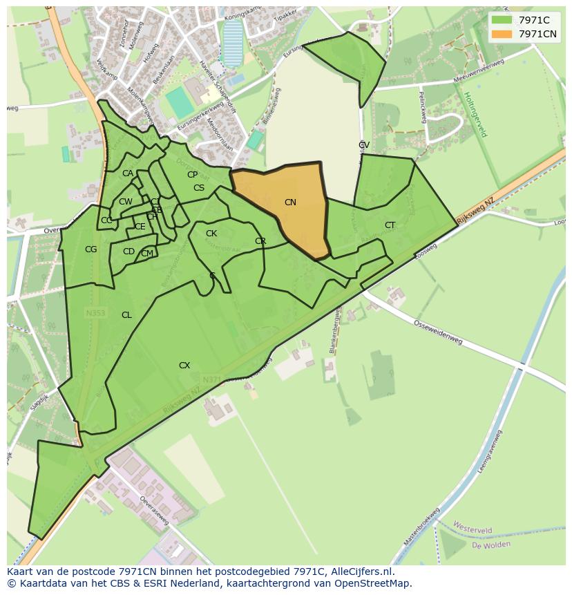 Afbeelding van het postcodegebied 7971 CN op de kaart.