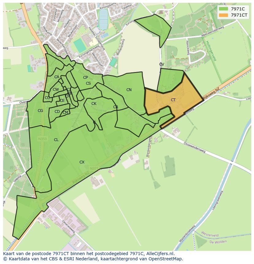 Afbeelding van het postcodegebied 7971 CT op de kaart.