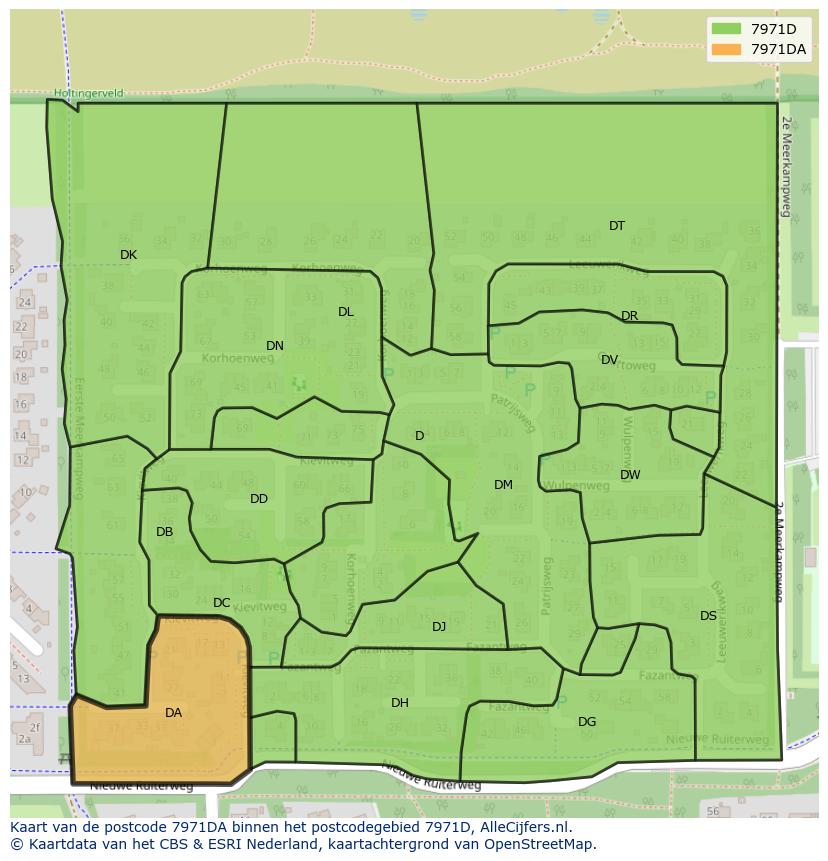Afbeelding van het postcodegebied 7971 DA op de kaart.