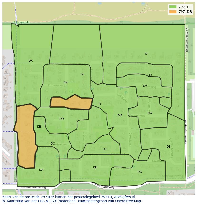 Afbeelding van het postcodegebied 7971 DB op de kaart.