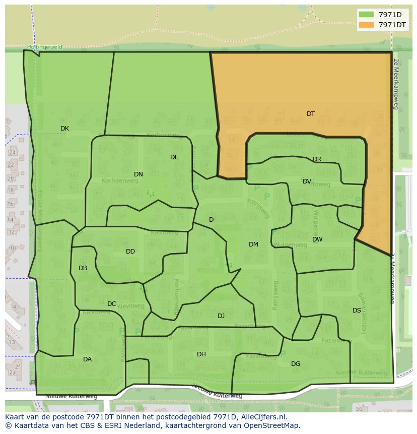 Afbeelding van het postcodegebied 7971 DT op de kaart.