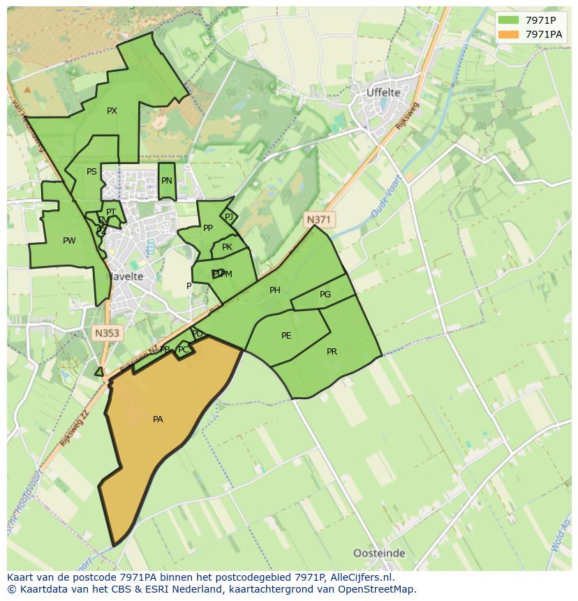 Afbeelding van het postcodegebied 7971 PA op de kaart.