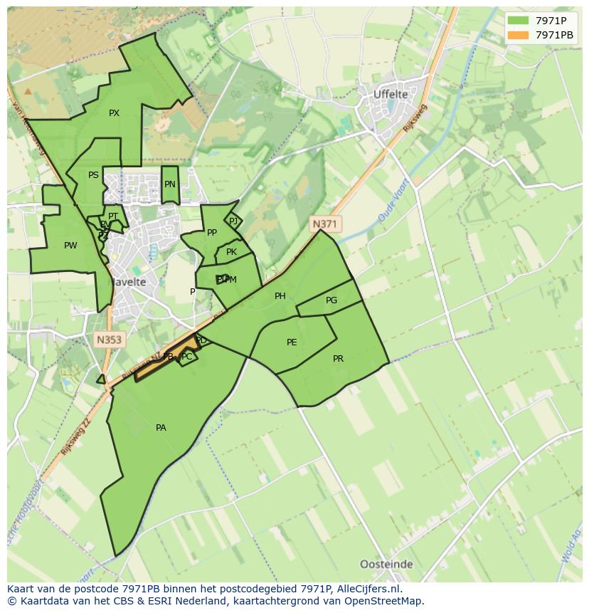 Afbeelding van het postcodegebied 7971 PB op de kaart.