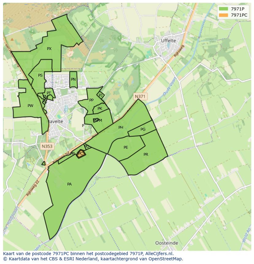 Afbeelding van het postcodegebied 7971 PC op de kaart.