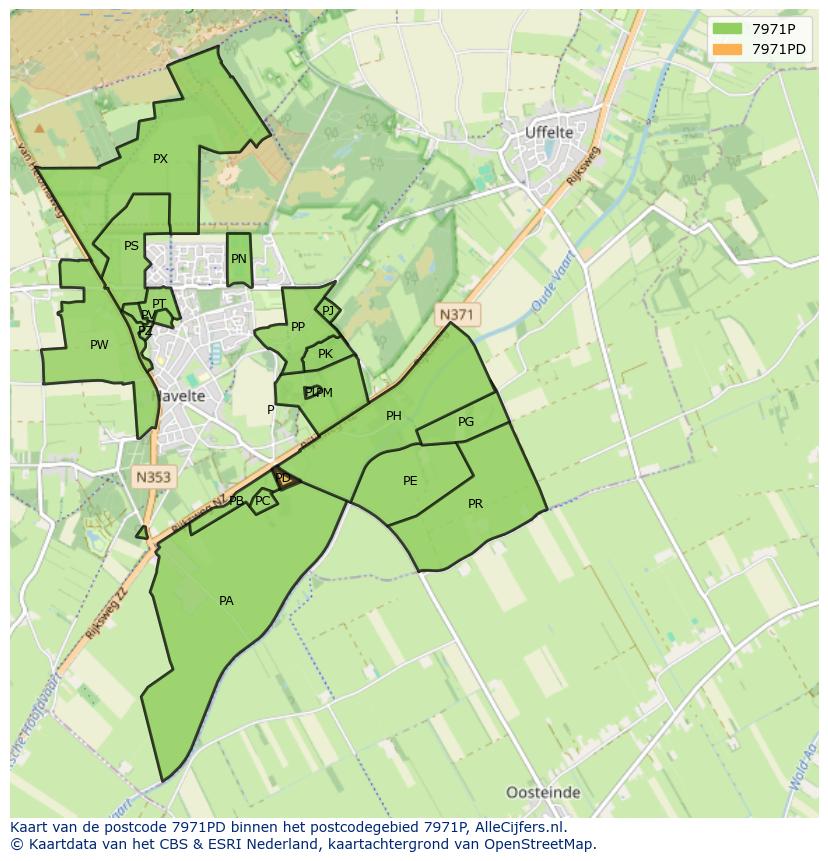 Afbeelding van het postcodegebied 7971 PD op de kaart.