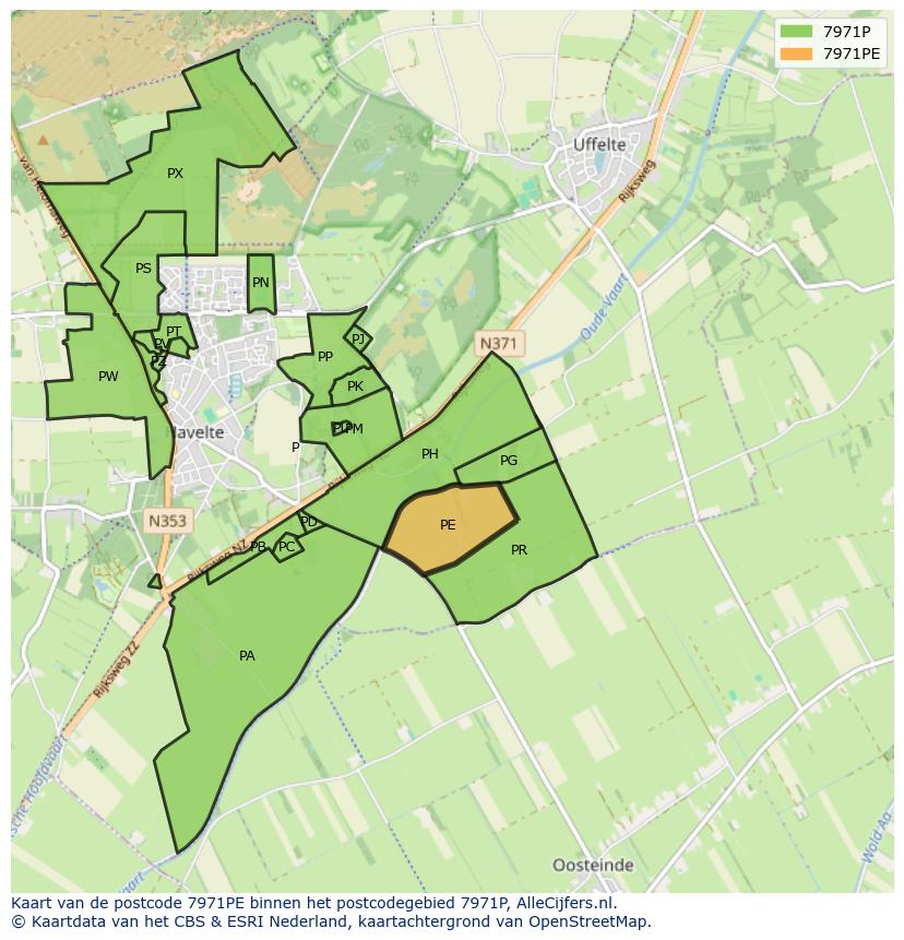 Afbeelding van het postcodegebied 7971 PE op de kaart.