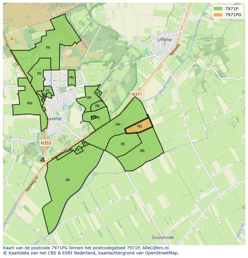 Afbeelding van het postcodegebied 7971 PG op de kaart.