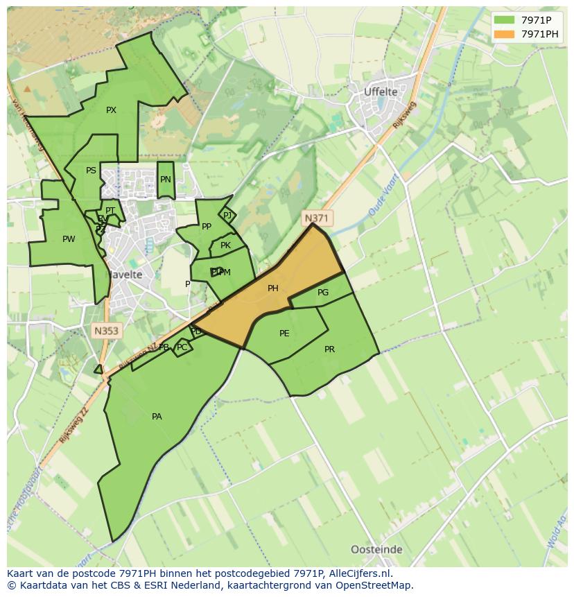 Afbeelding van het postcodegebied 7971 PH op de kaart.