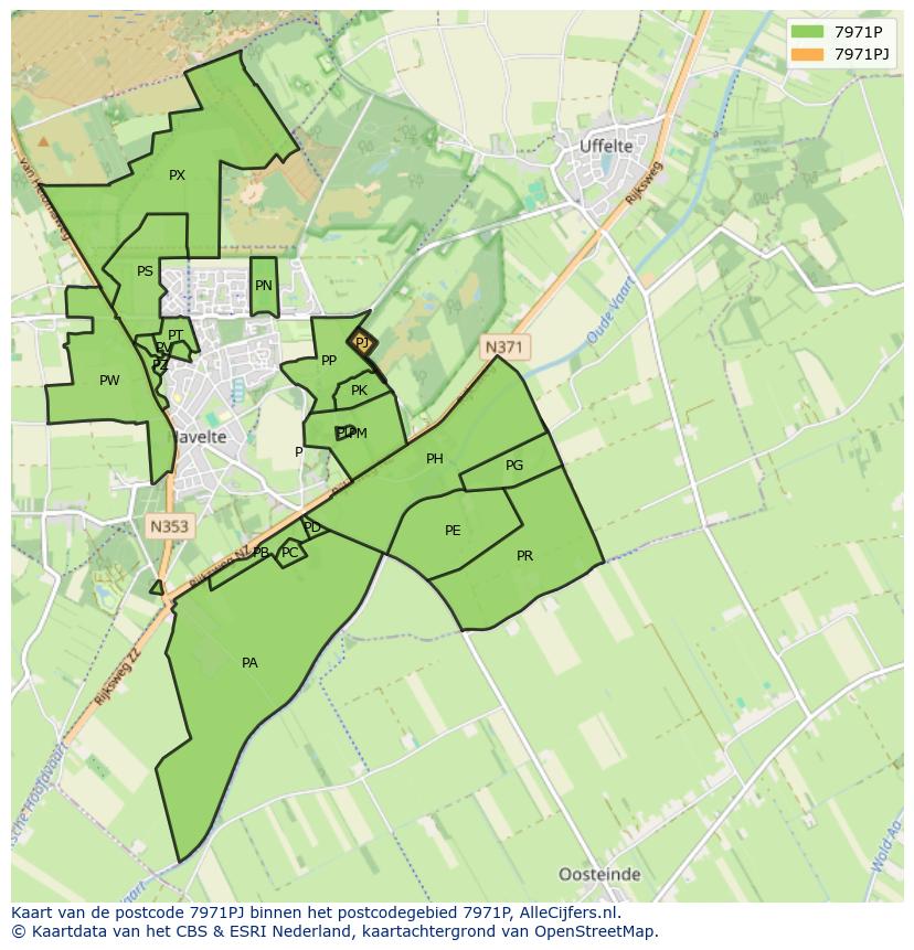 Afbeelding van het postcodegebied 7971 PJ op de kaart.