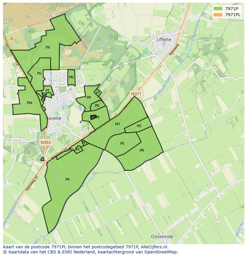 Afbeelding van het postcodegebied 7971 PL op de kaart.