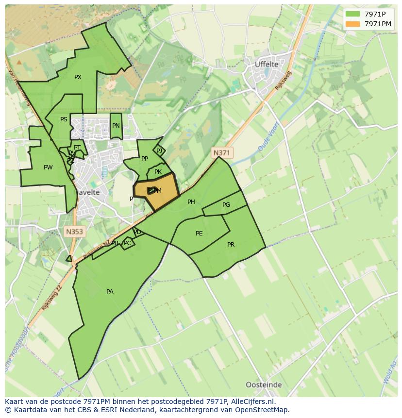 Afbeelding van het postcodegebied 7971 PM op de kaart.