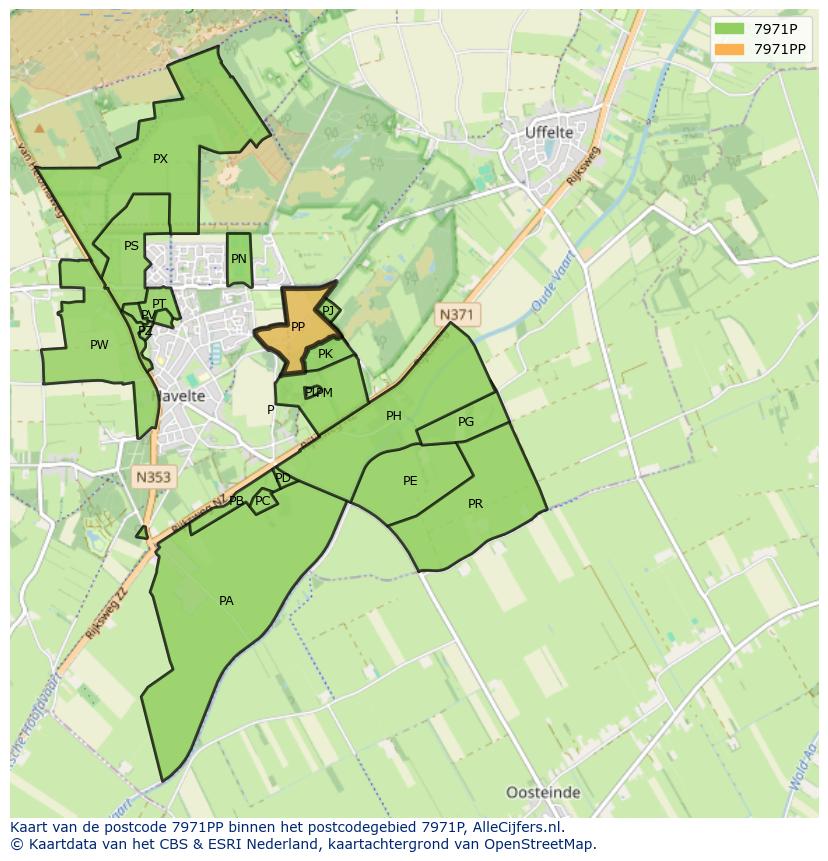 Afbeelding van het postcodegebied 7971 PP op de kaart.