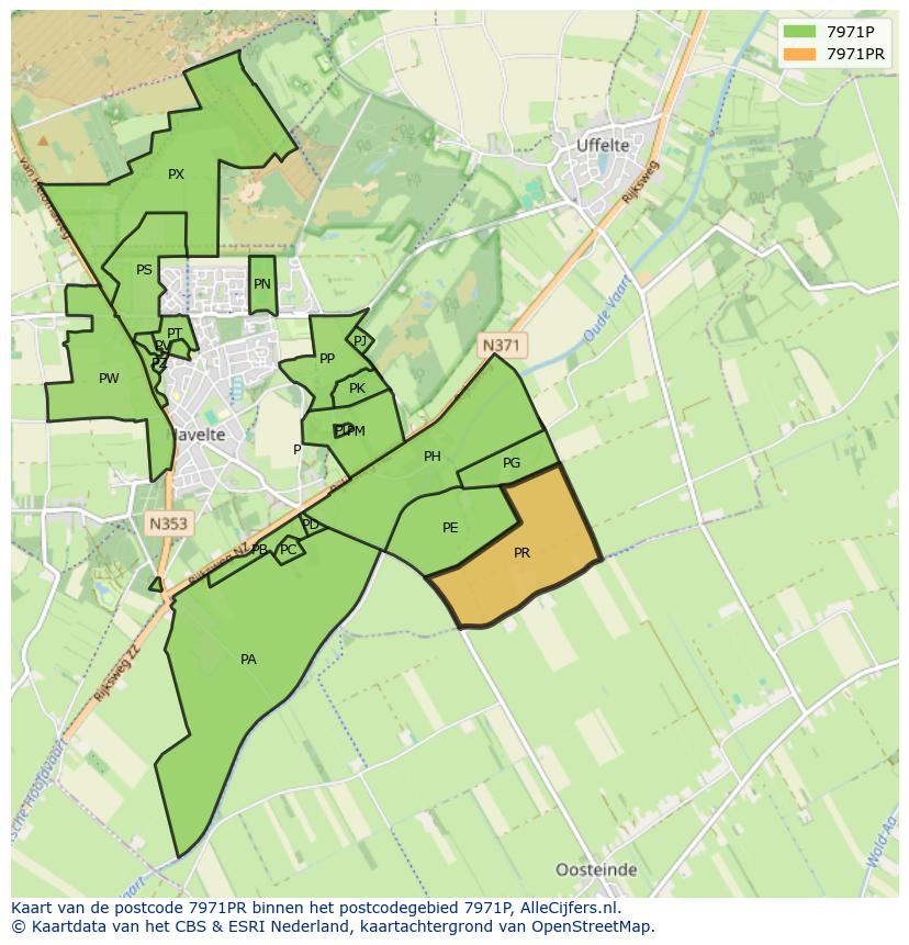 Afbeelding van het postcodegebied 7971 PR op de kaart.