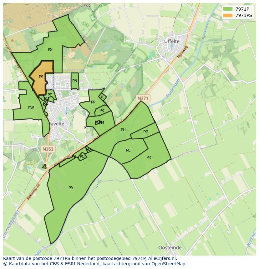 Afbeelding van het postcodegebied 7971 PS op de kaart.