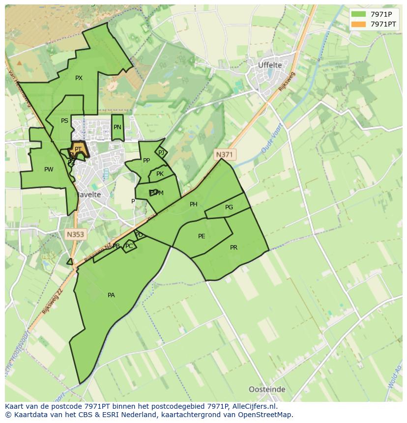 Afbeelding van het postcodegebied 7971 PT op de kaart.