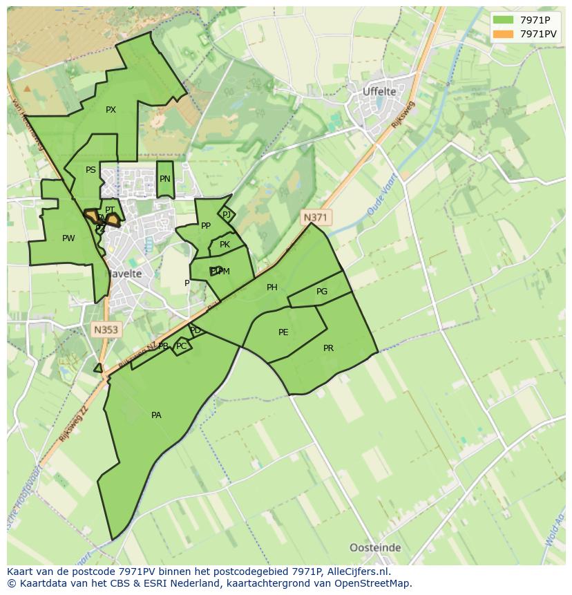 Afbeelding van het postcodegebied 7971 PV op de kaart.