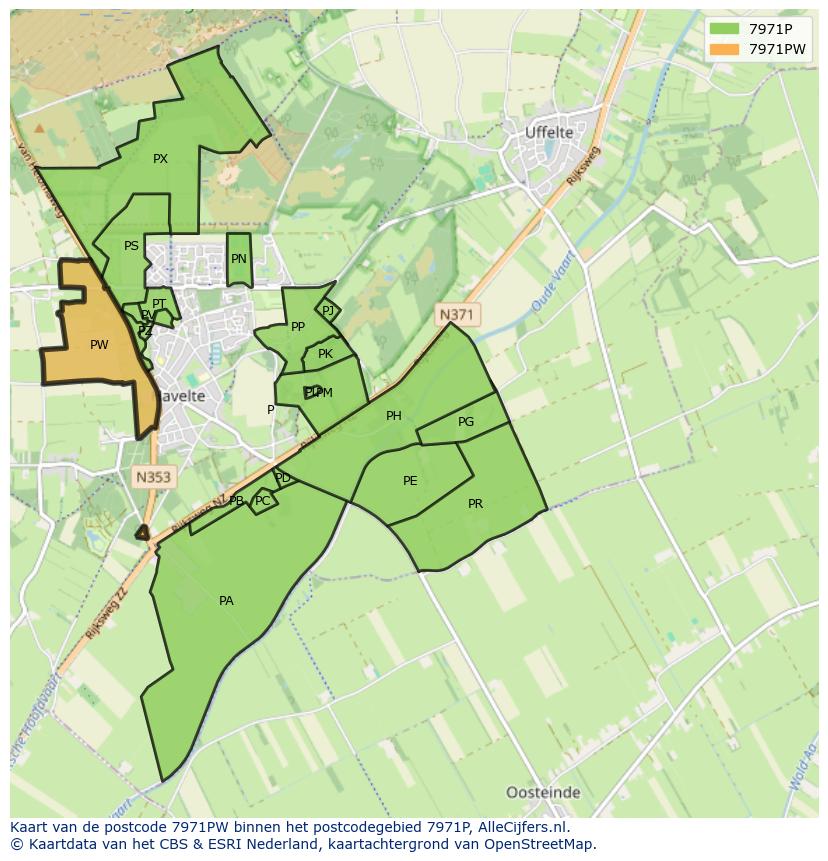Afbeelding van het postcodegebied 7971 PW op de kaart.