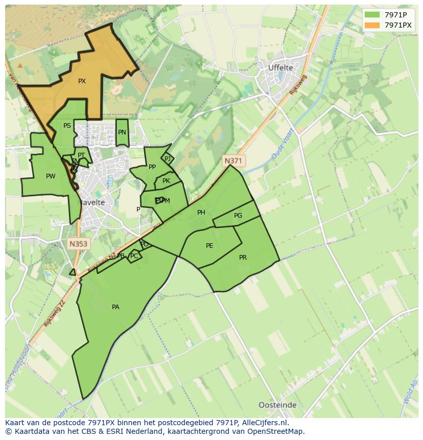 Afbeelding van het postcodegebied 7971 PX op de kaart.