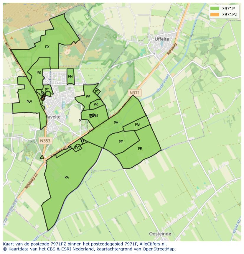 Afbeelding van het postcodegebied 7971 PZ op de kaart.