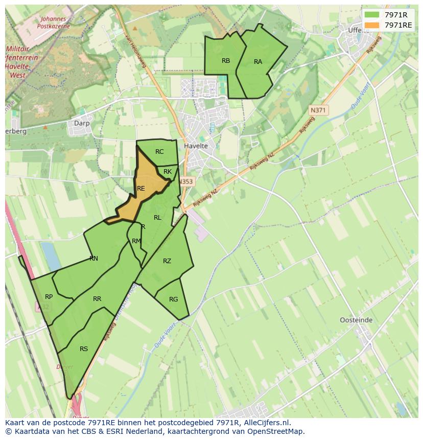 Afbeelding van het postcodegebied 7971 RE op de kaart.
