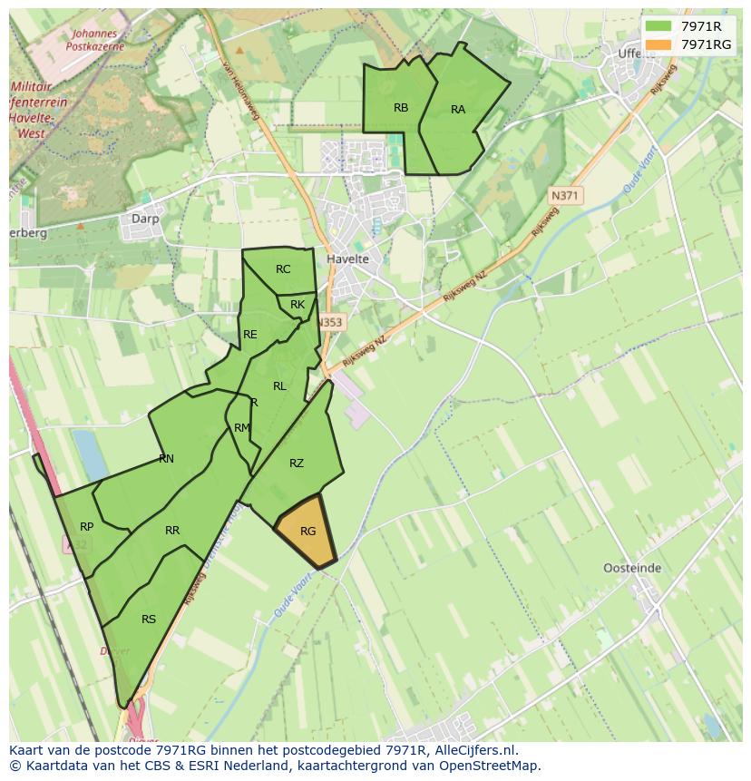 Afbeelding van het postcodegebied 7971 RG op de kaart.
