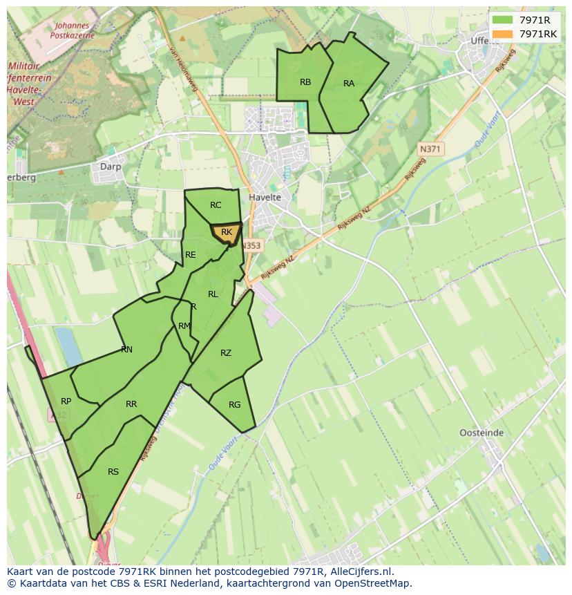 Afbeelding van het postcodegebied 7971 RK op de kaart.