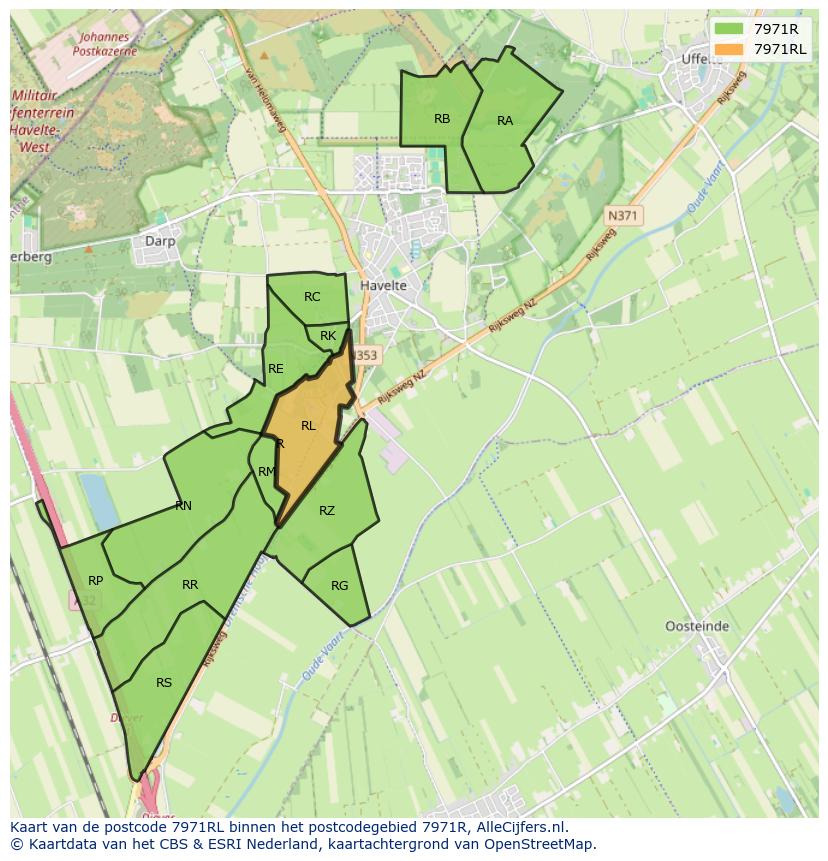 Afbeelding van het postcodegebied 7971 RL op de kaart.