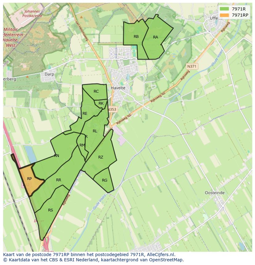 Afbeelding van het postcodegebied 7971 RP op de kaart.