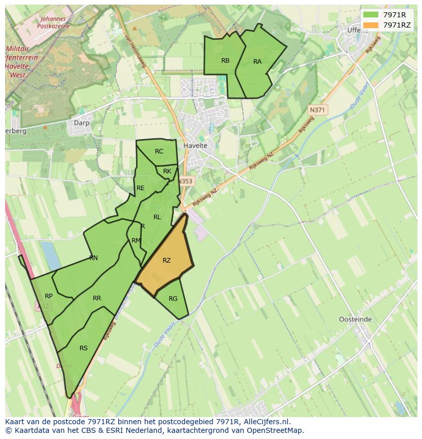 Afbeelding van het postcodegebied 7971 RZ op de kaart.