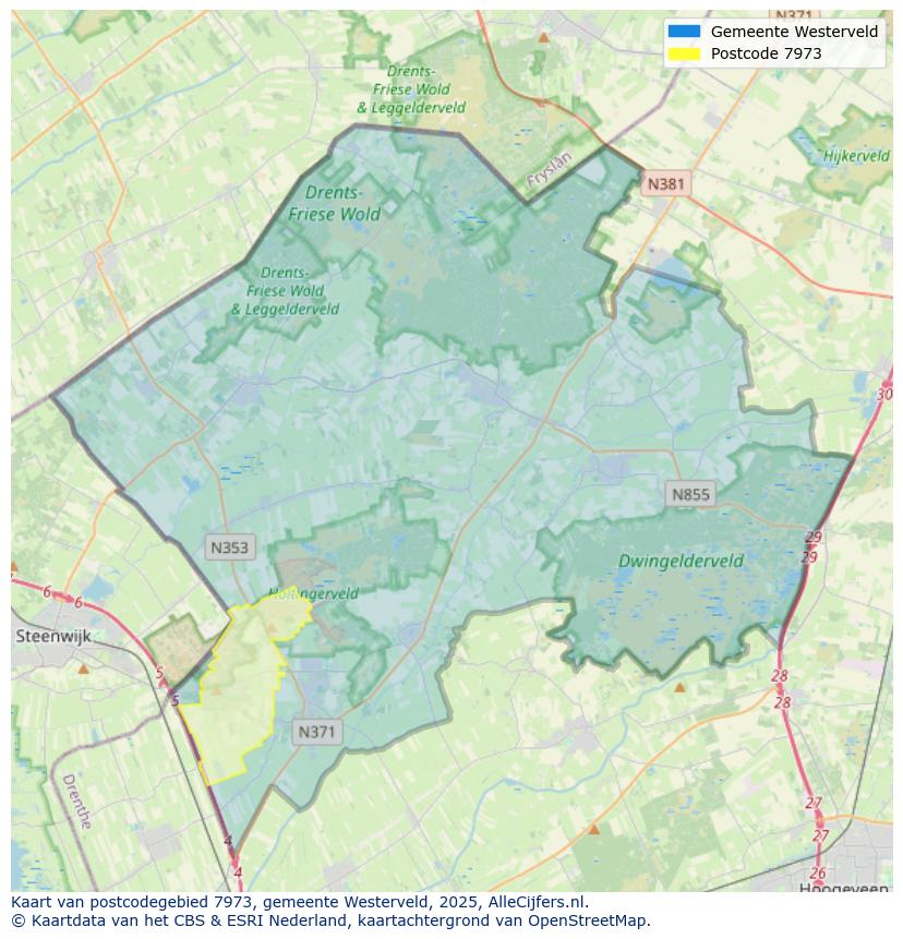 Afbeelding van het postcodegebied 7973 op de kaart.