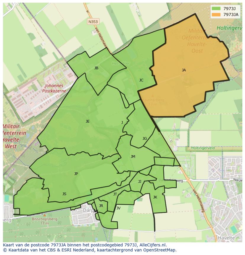 Afbeelding van het postcodegebied 7973 JA op de kaart.