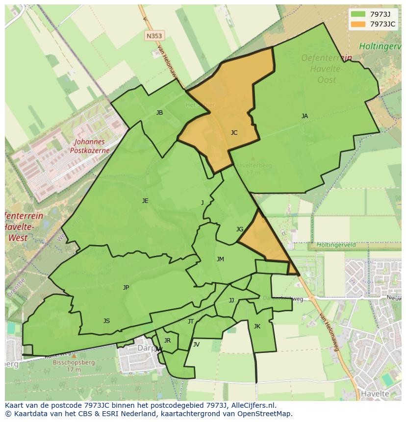 Afbeelding van het postcodegebied 7973 JC op de kaart.