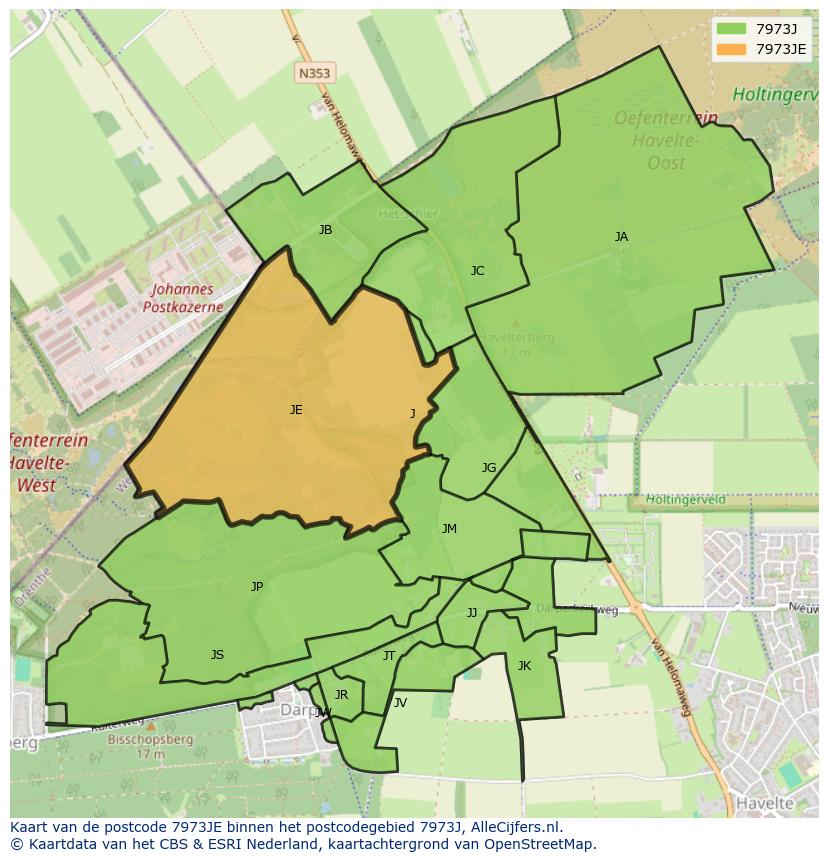 Afbeelding van het postcodegebied 7973 JE op de kaart.