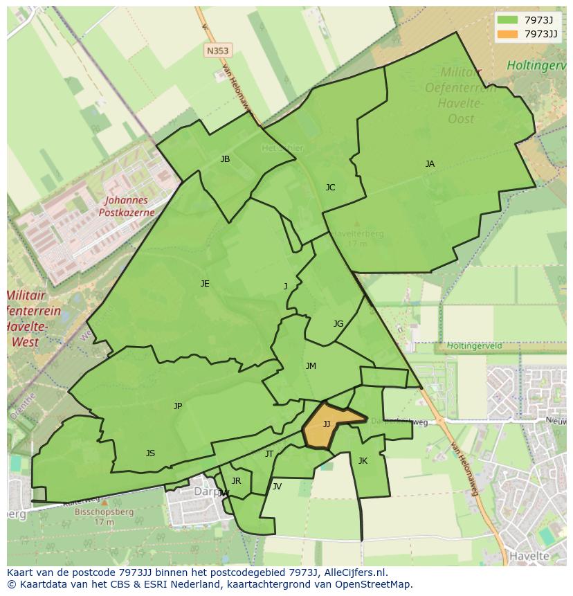 Afbeelding van het postcodegebied 7973 JJ op de kaart.
