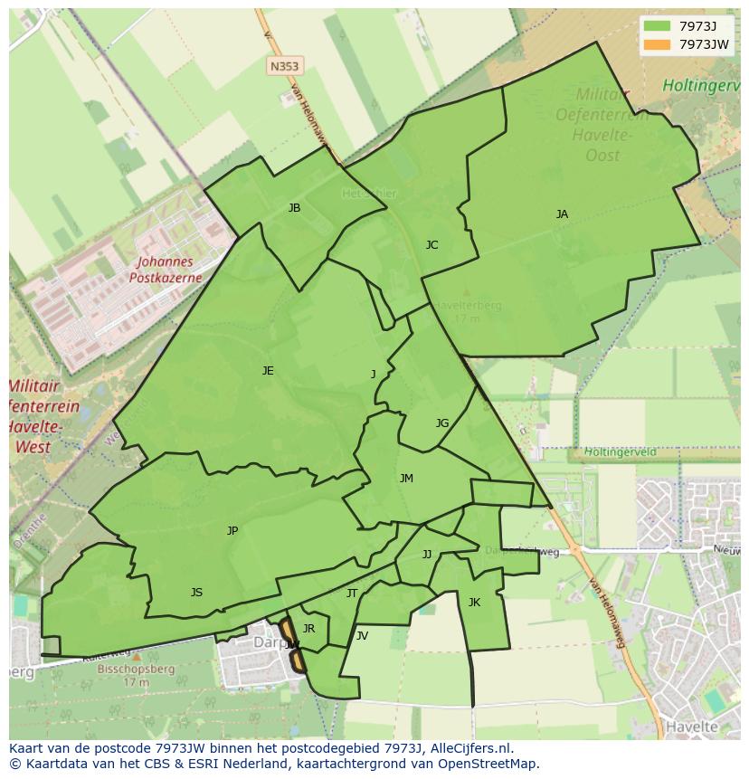Afbeelding van het postcodegebied 7973 JW op de kaart.